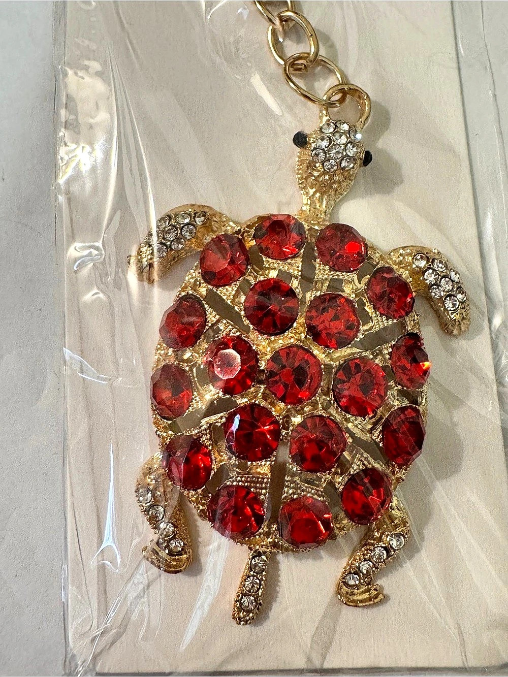 Turtle Rhinestone Keychain in Gold & Red NWT 236 - Picture 2 of 3